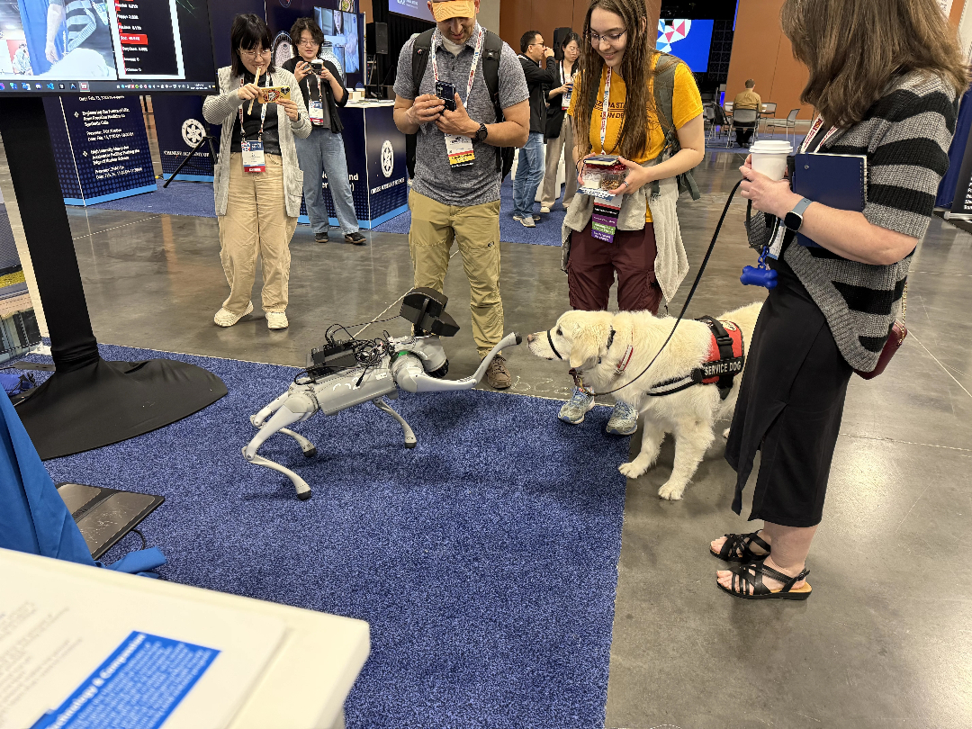 Robot dog meeting visitors at an event