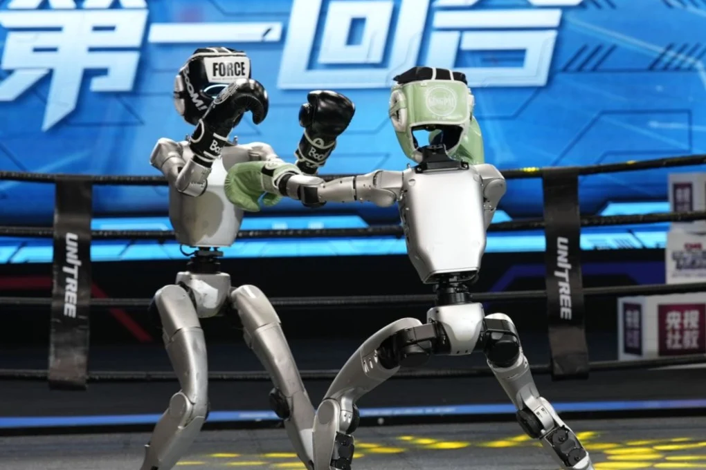 Humanoid robots in a boxing ring